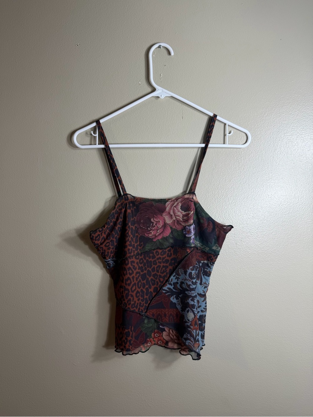 SHEIN Patchwork Mesh Cami Top Leopard Floral Whimsigoth Small